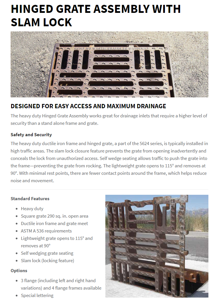 Product Brief - Hinged Grate Assembly with Slam Lock