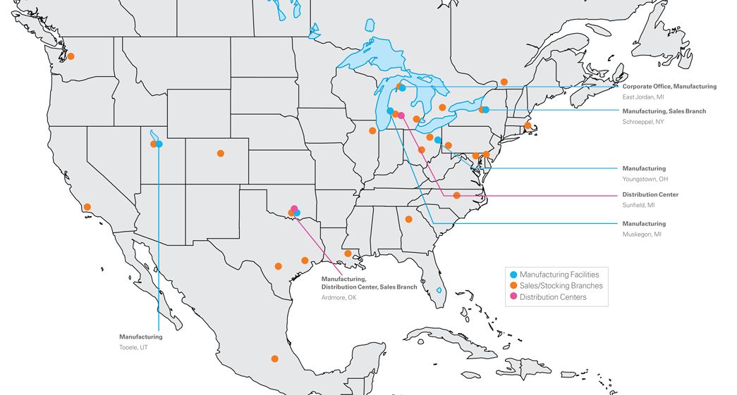 EJ manufacturing sales branches and distribution center locations in the USA